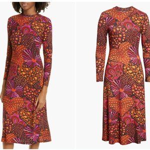 FARM Rio Dotted Forest Long Sleeve Jersey A-Line Dress